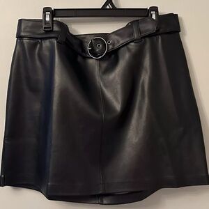 SO Women's Black Faux Leather A-Line Skirt Size 1X – Belted, NWT